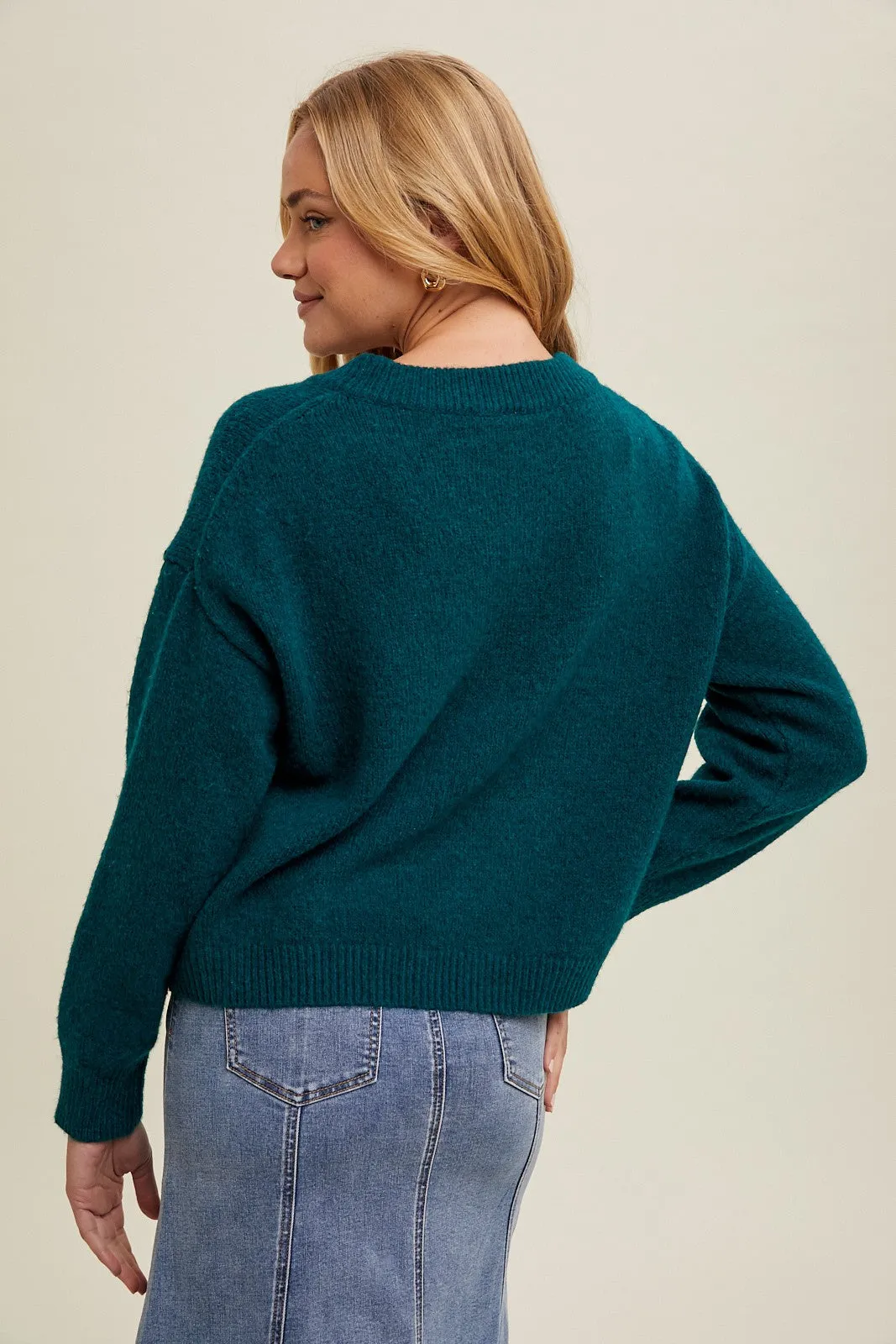 Brushed Relaxed Crop Sweater - Forest