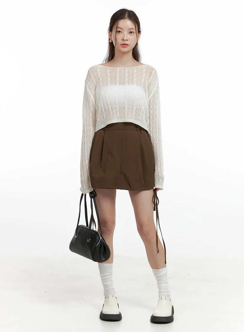 Cable Knit Sheer Crop Sweater OL417