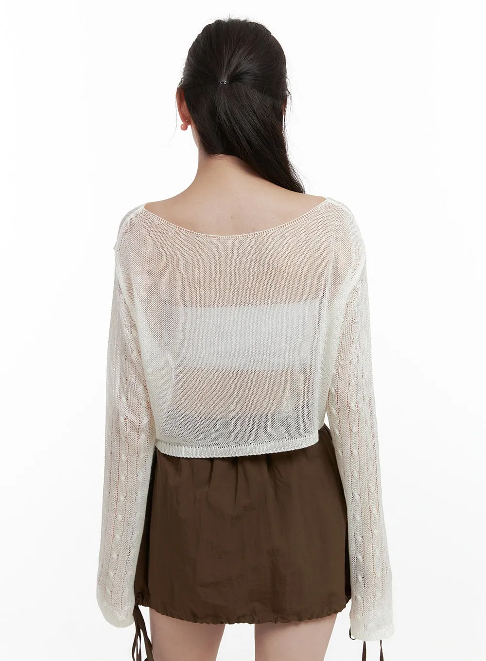 Cable Knit Sheer Crop Sweater OL417