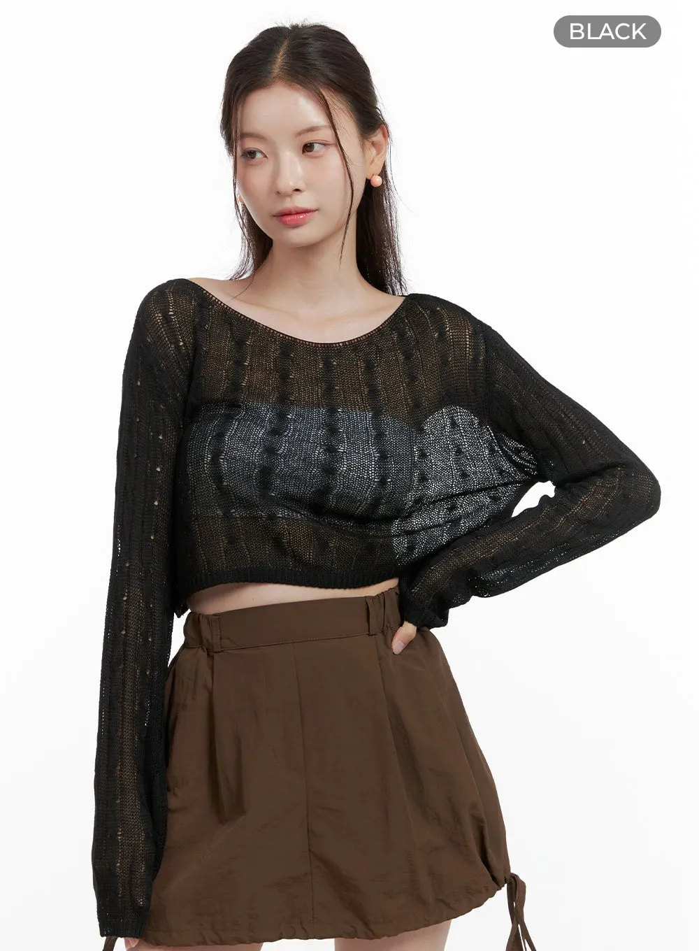 Cable Knit Sheer Crop Sweater OL417