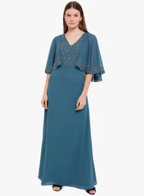 Camila Cape Sleeves Embellished Maxi Dress