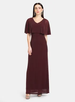 Cape Detailed Lurex Mesh Maxi Dress