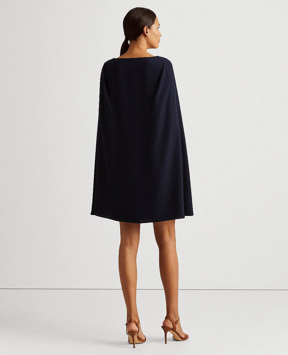 Cape Georgette Cocktail Dress In Navy