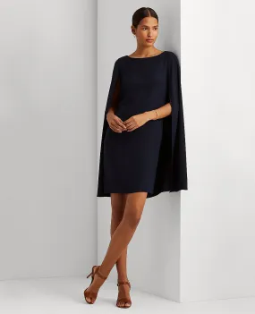 Cape Georgette Cocktail Dress In Navy