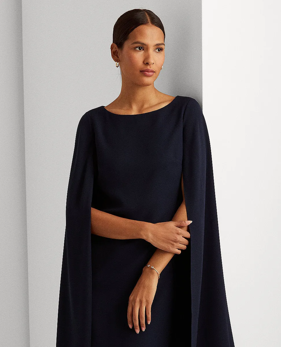 Cape Georgette Cocktail Dress In Navy