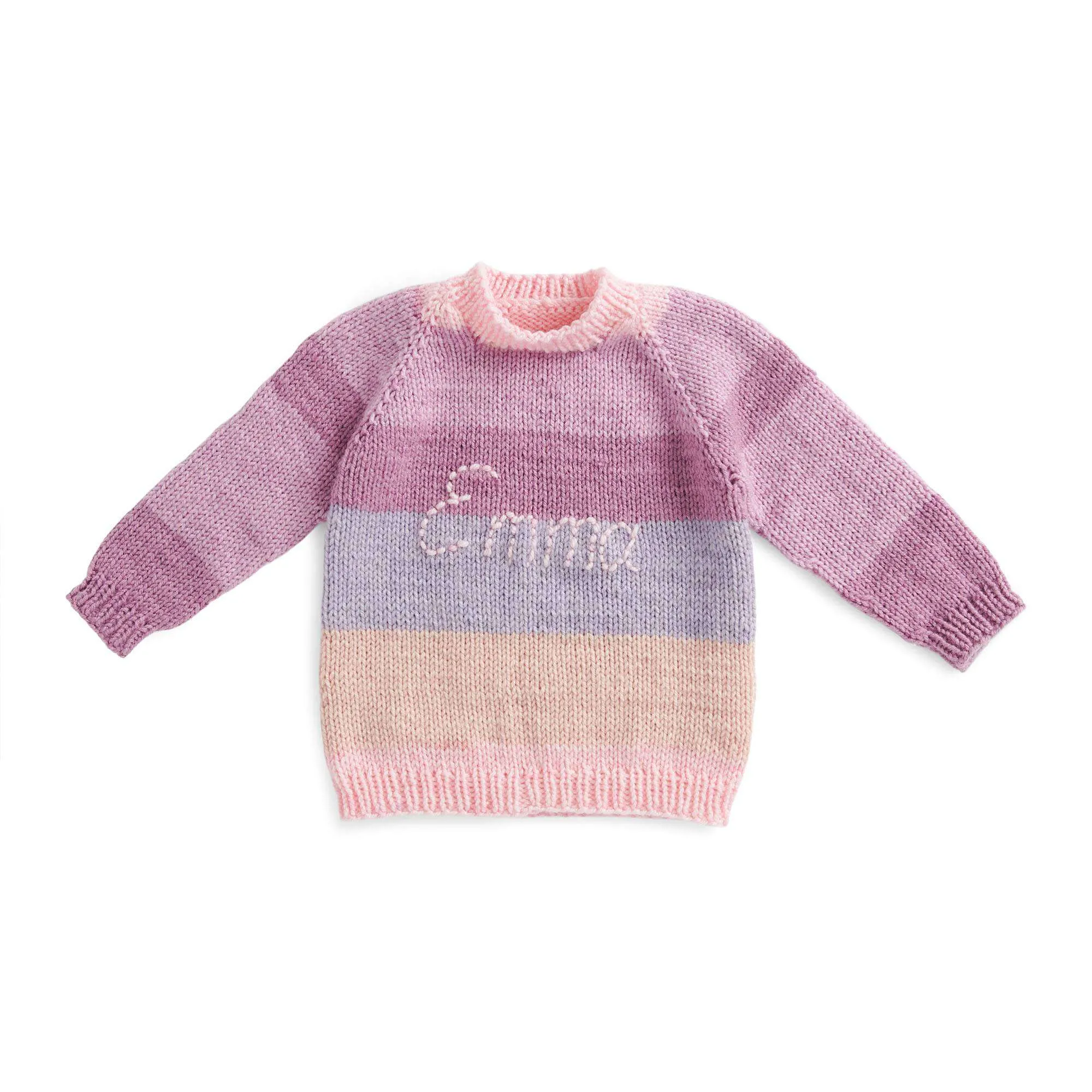 Caron Baby Cakes Top Down Knit Pullover With Embroidered Name