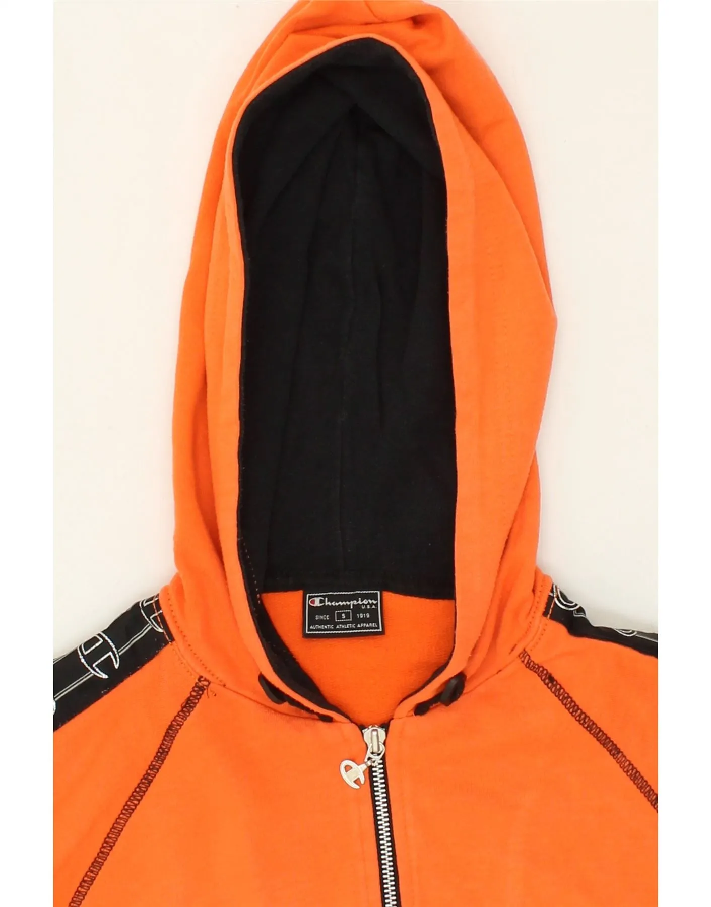 CHAMPION Womens Oversized Crop Zip Hoodie Sweater UK 10 Small Orange