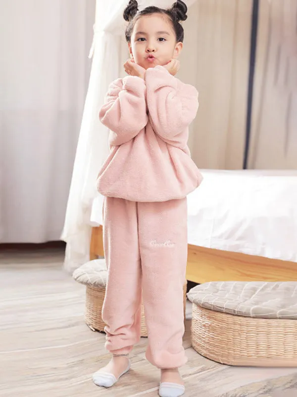 Children'S Embroidered Coral Fleece Pajama Set