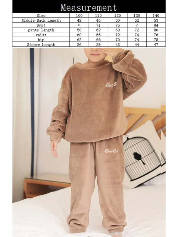 Children'S Embroidered Coral Fleece Pajama Set