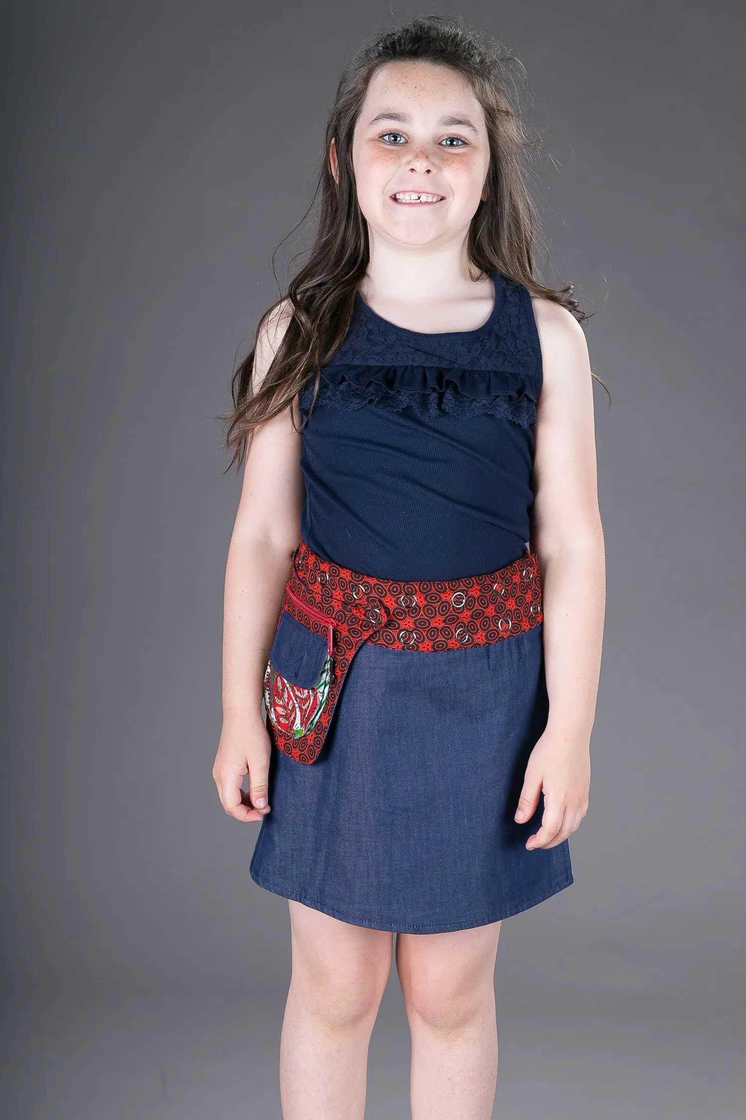 Childrens Reversible Cotton Denim Skirt Green