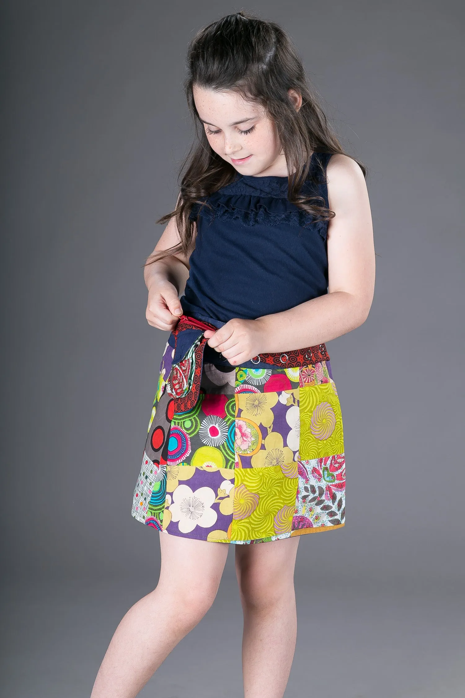 Childrens Reversible Cotton Denim Skirt Green