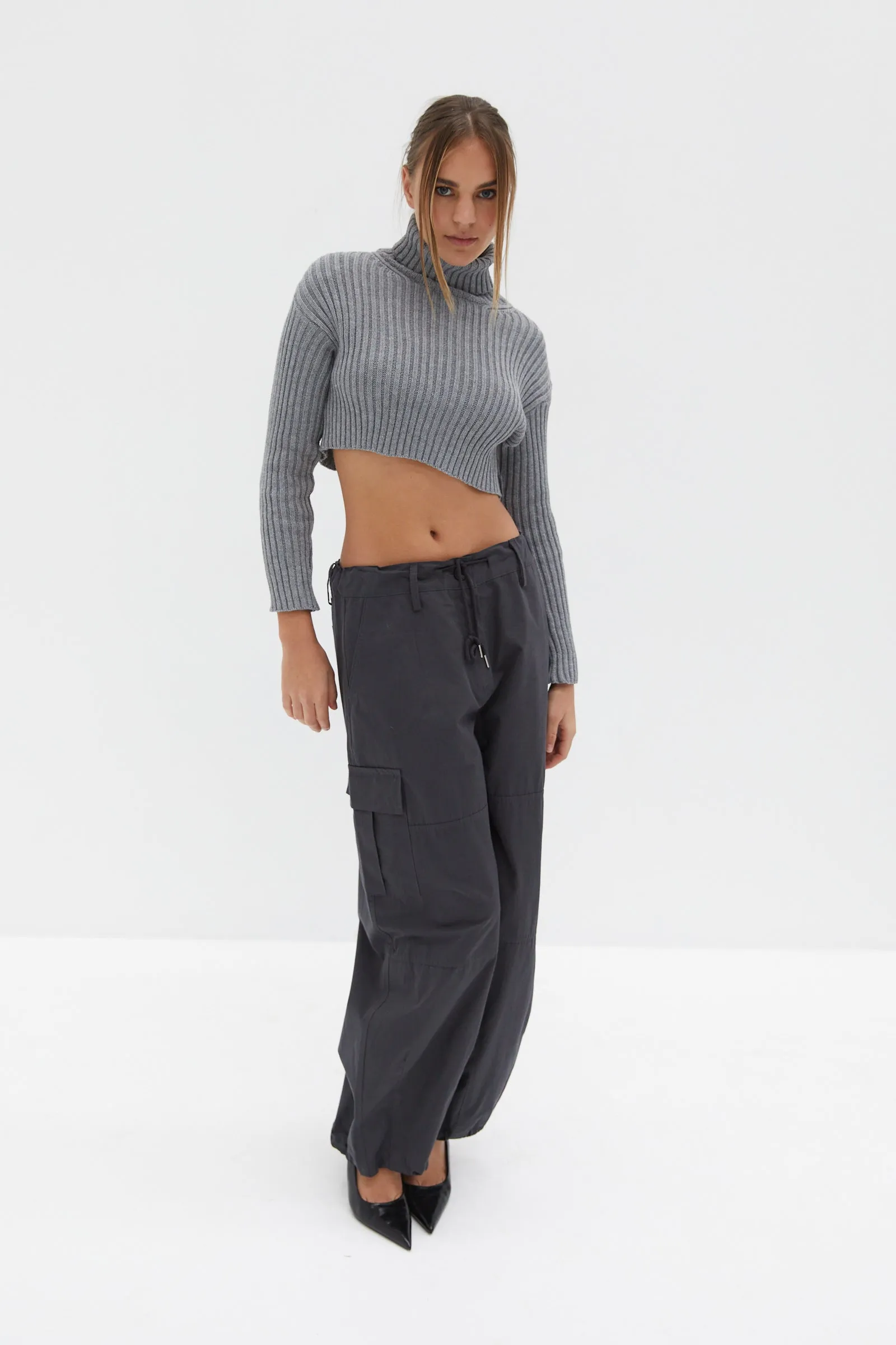 Chunky Knit Crop Skivvy - Grey