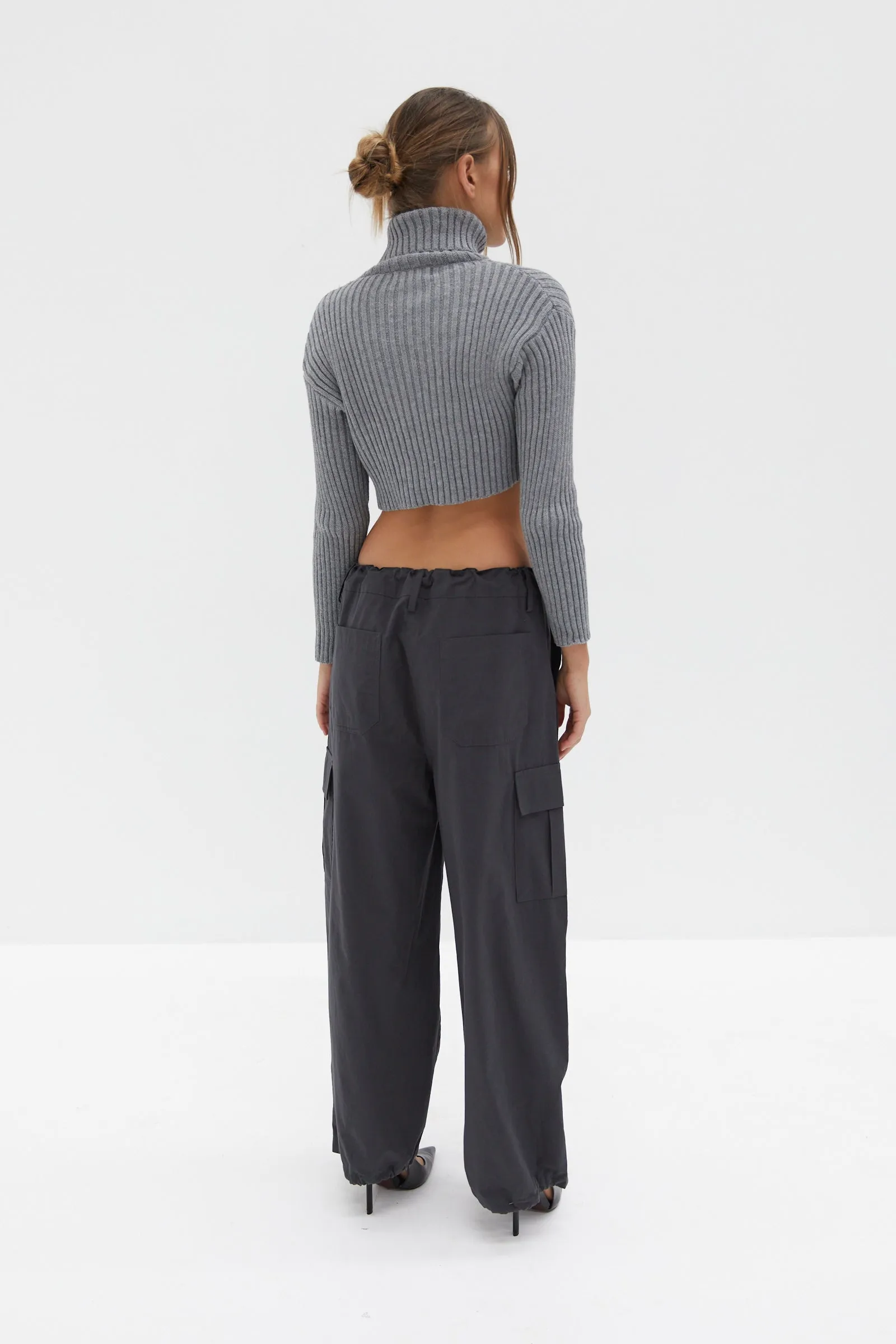 Chunky Knit Crop Skivvy - Grey