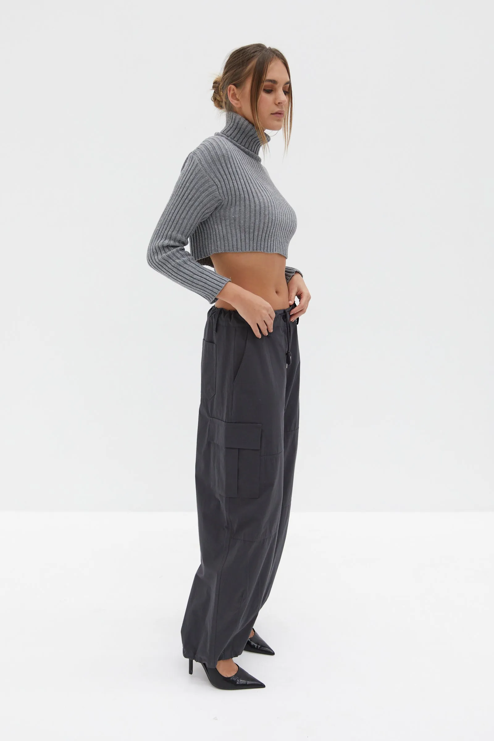 Chunky Knit Crop Skivvy - Grey