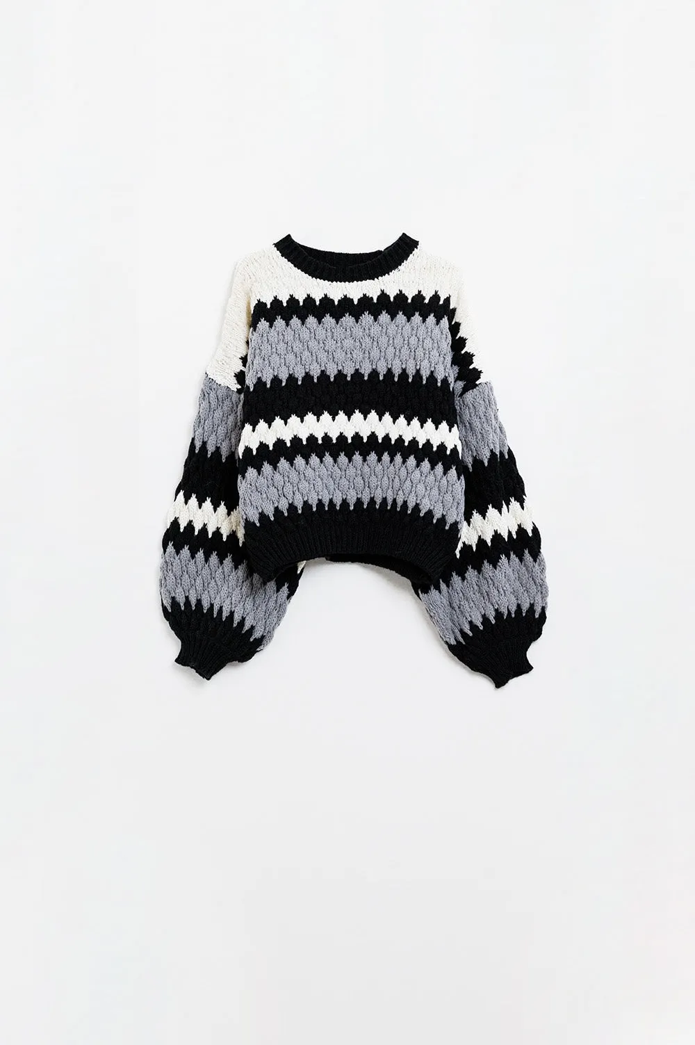 Chunky Ziz Zag Oversized Gray Striped Sweater