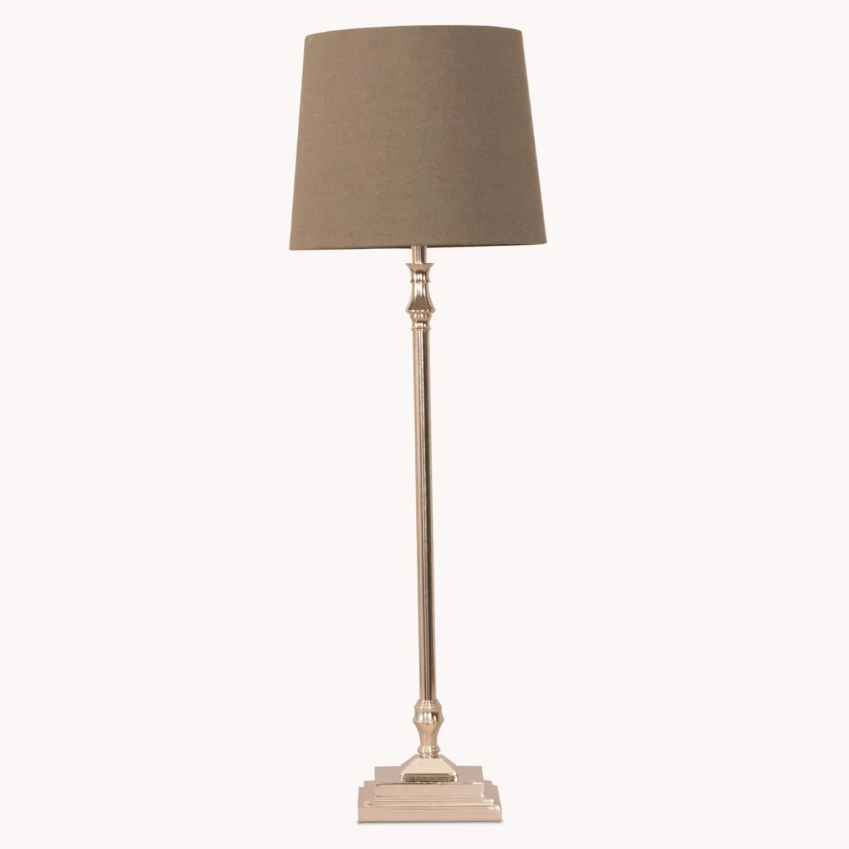 Clifton Nickel Candlestick Lamp with Grey Linen Shade