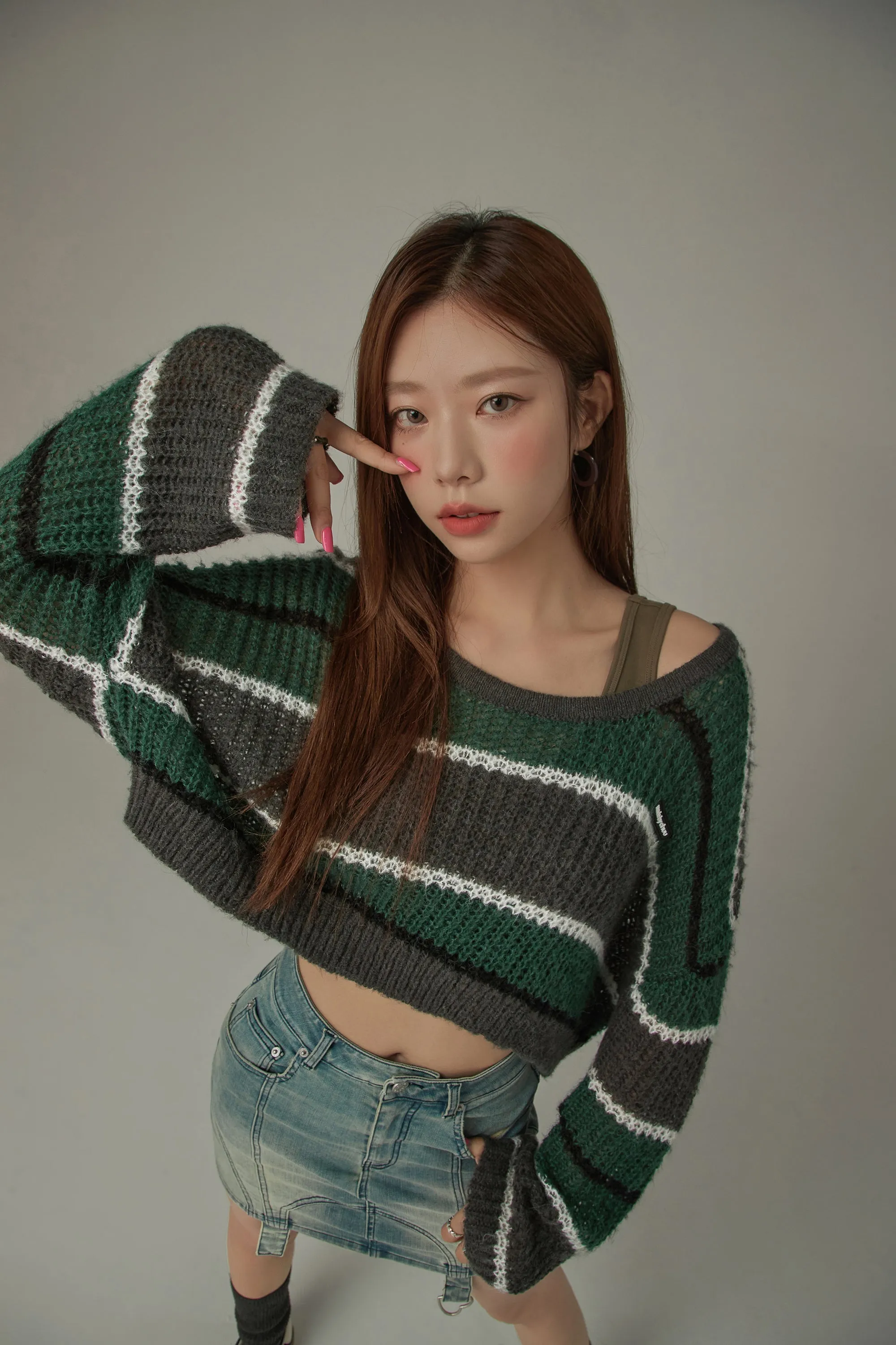 Color Combination Striped Cropped Knit Sweater