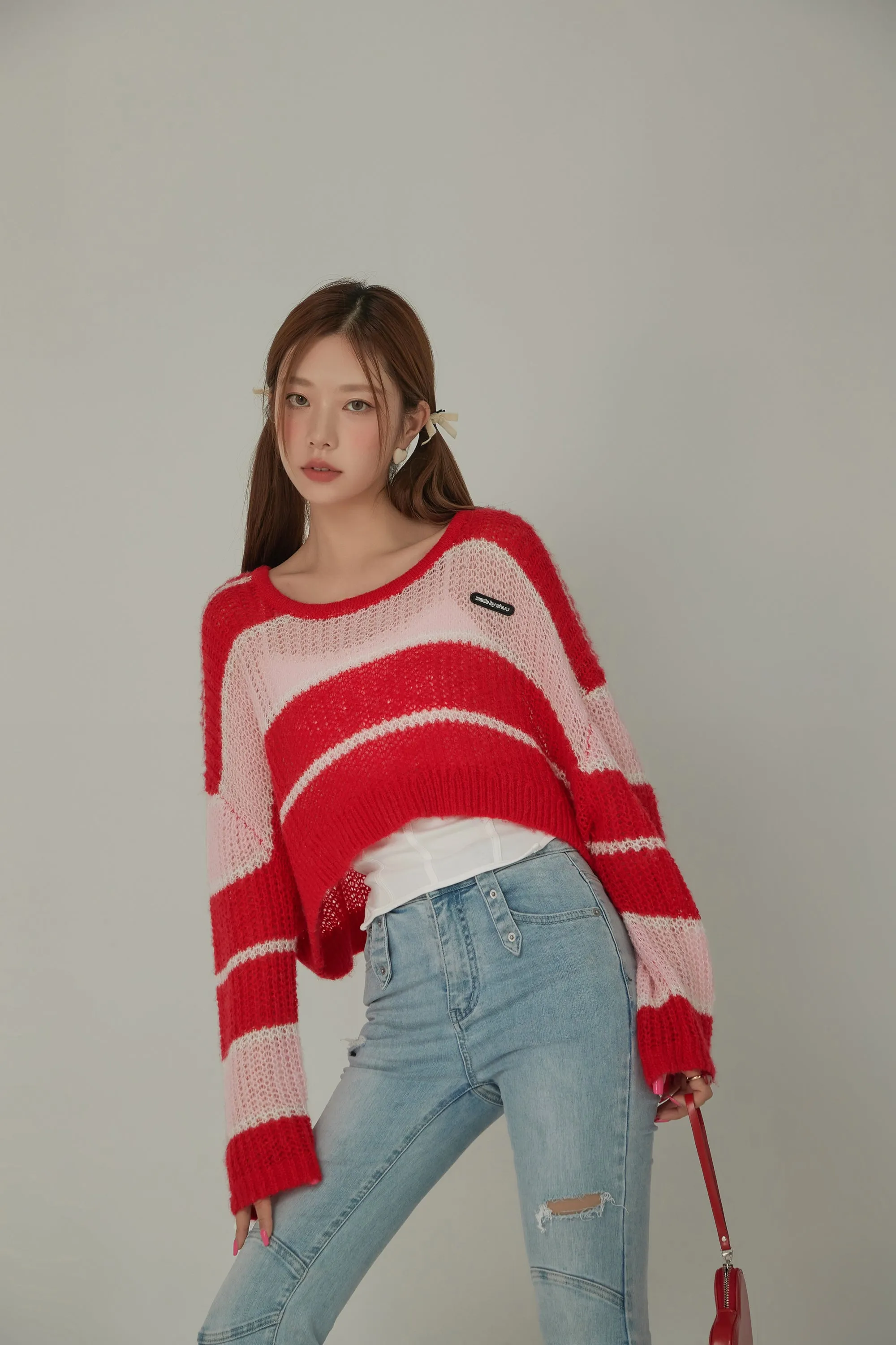 Color Combination Striped Cropped Knit Sweater