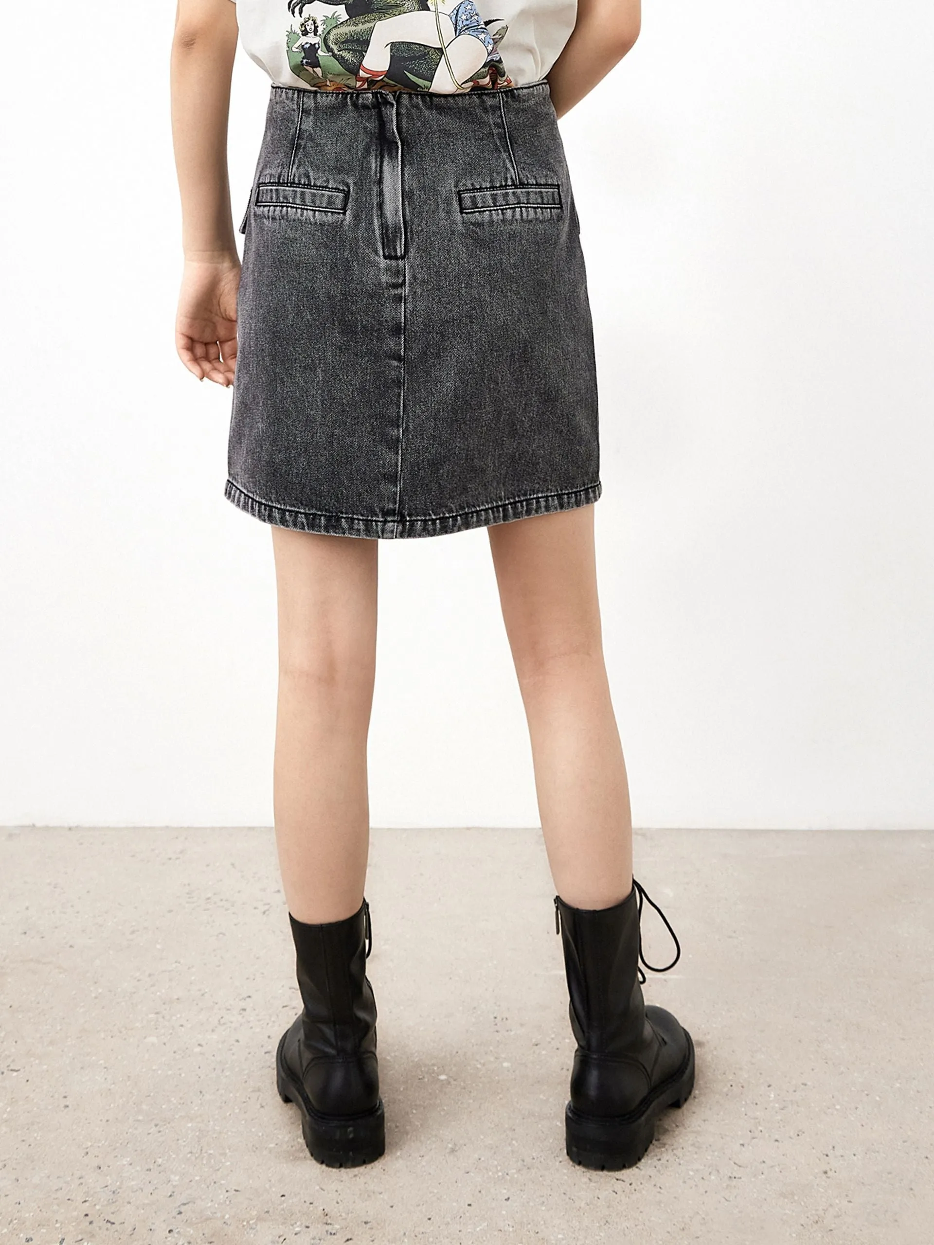 Cotton Cargo Denim Skirt