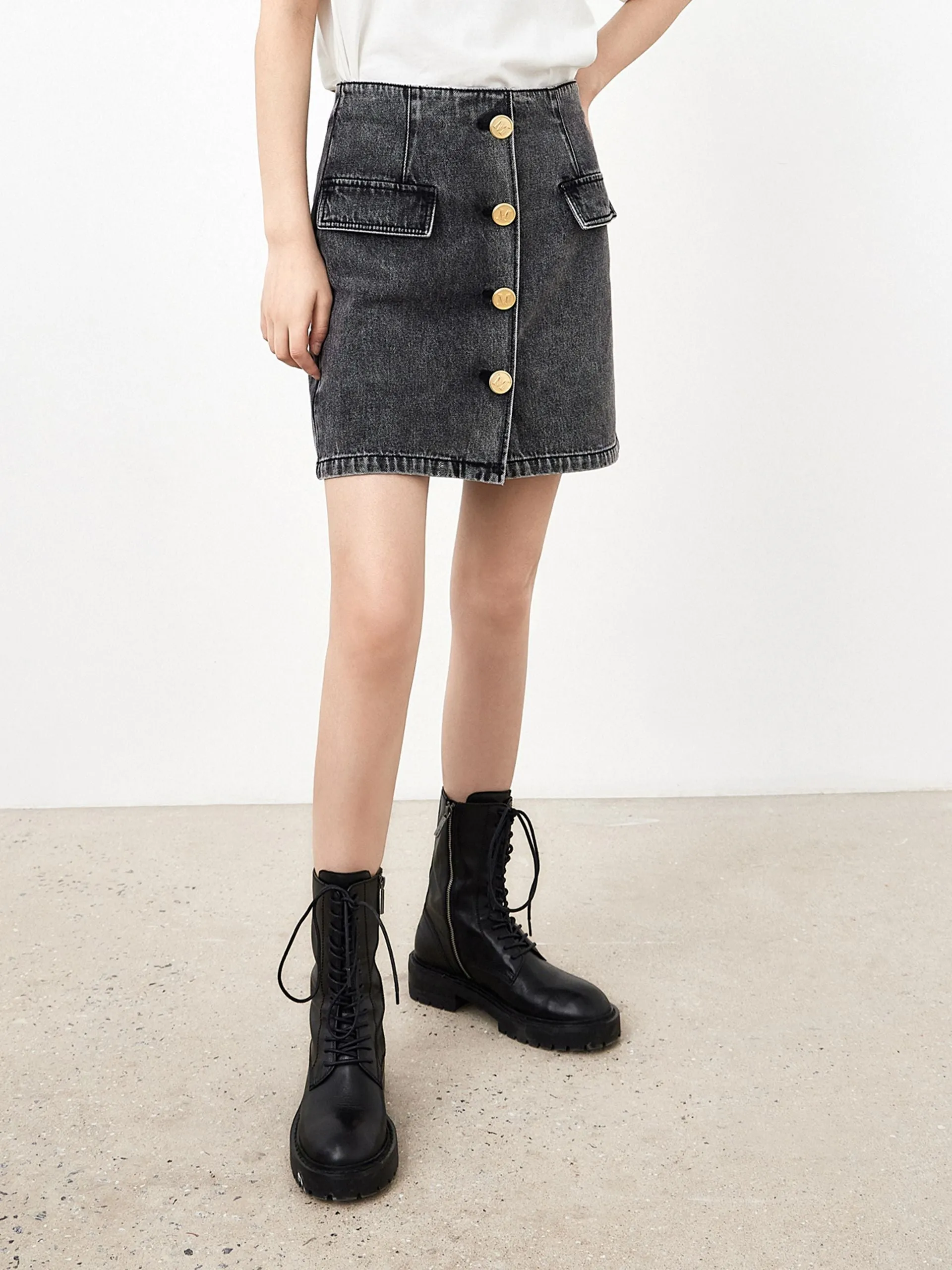 Cotton Cargo Denim Skirt