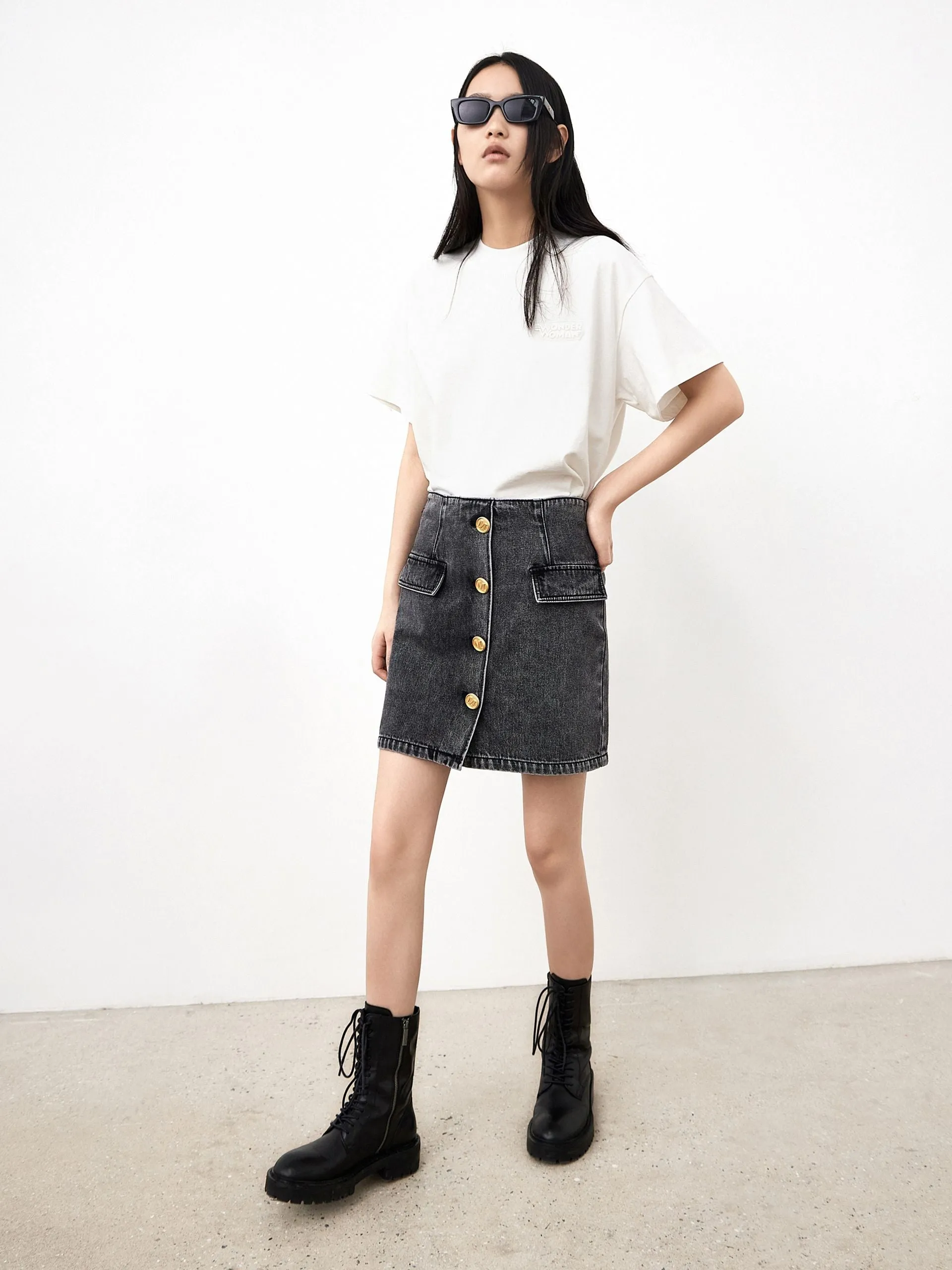 Cotton Cargo Denim Skirt