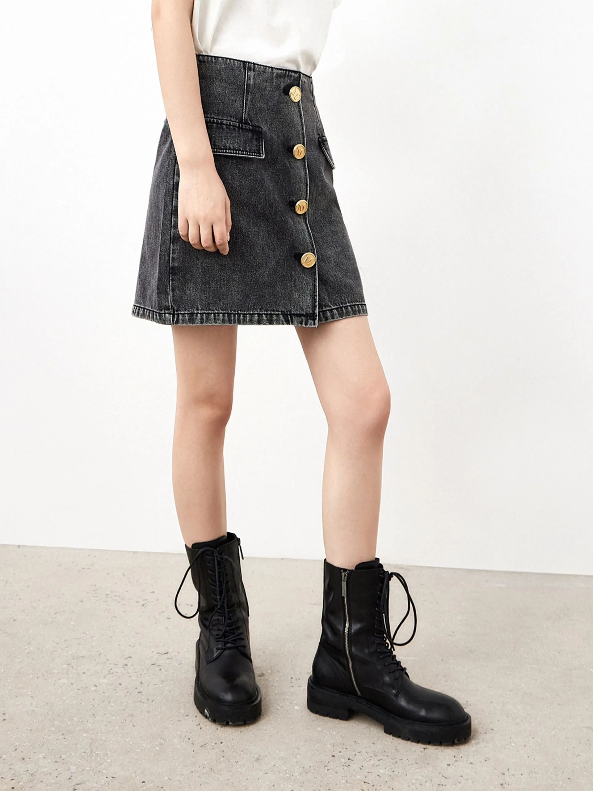 Cotton Cargo Denim Skirt