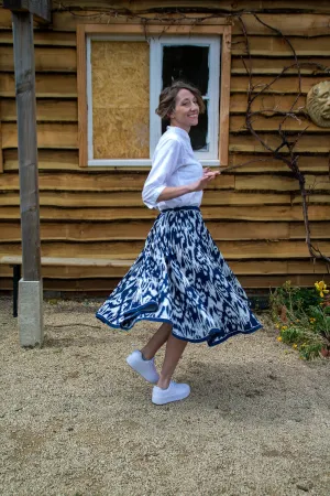 Cotton ikat print Skirt / Marine