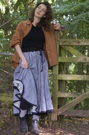 Cotton Striped Skirt / Denim Blue