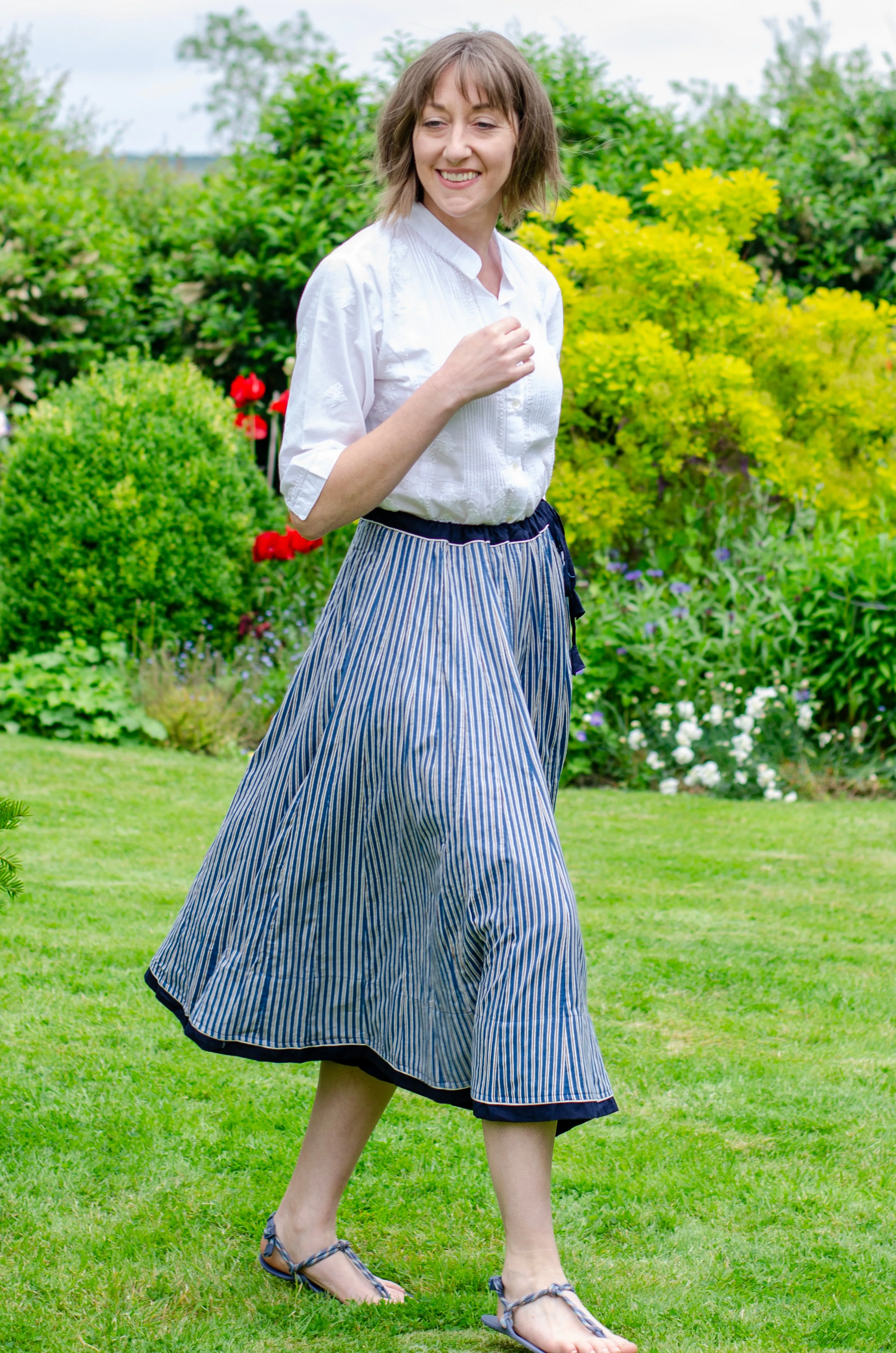 Cotton Striped Skirt / Denim Blue