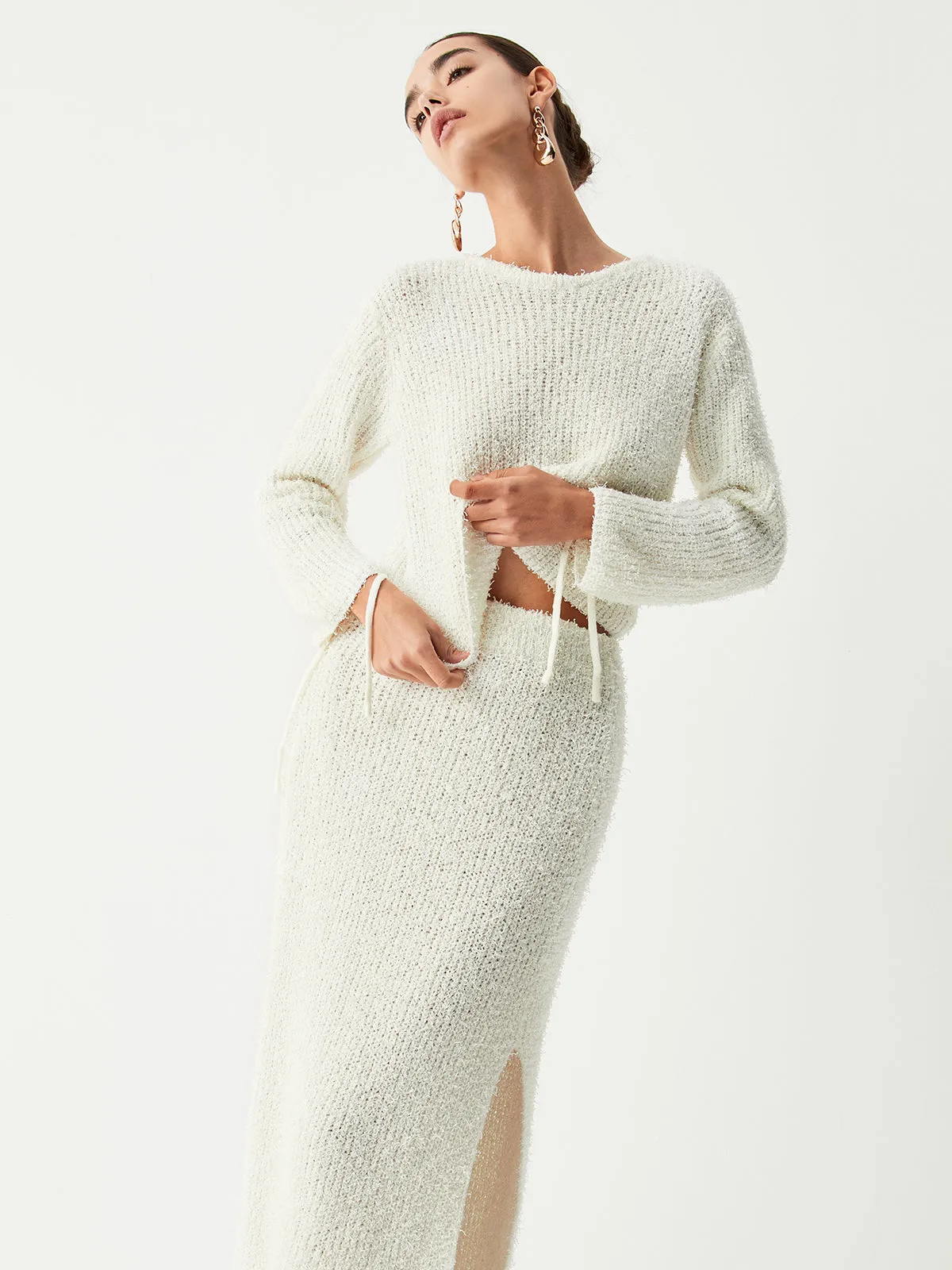 Cream Fuzzy Graceful Crop Sweater