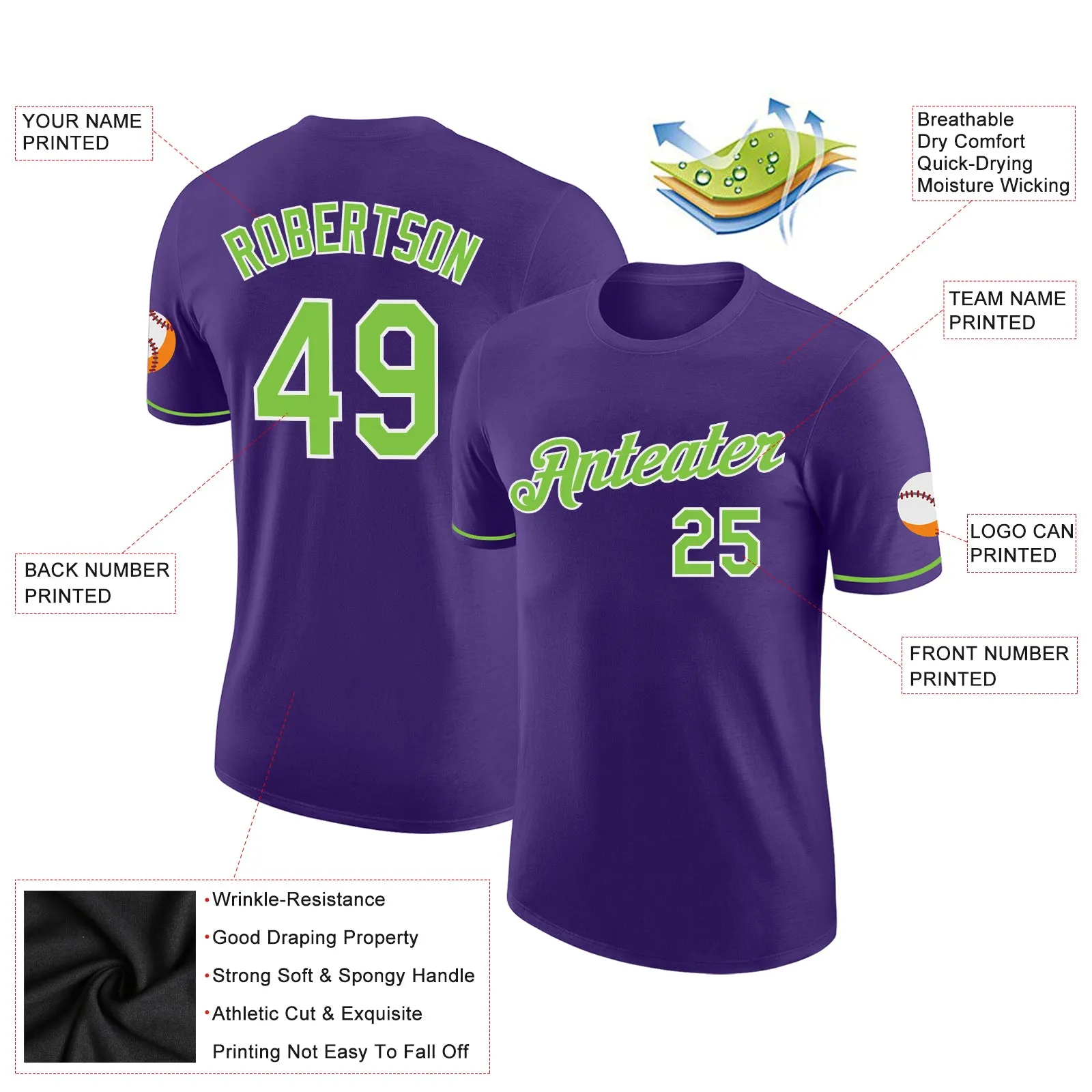 Custom Purple Neon Green-White Performance T-Shirt