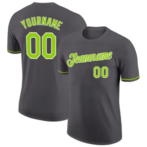 Custom Steel Gray Neon Green-White Performance T-Shirt