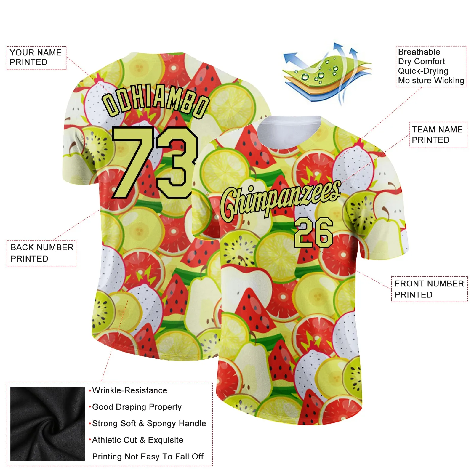 Custom White Neon Yellow-Black 3D Pattern Design Summer Holiday Fruit Performance T-Shirt