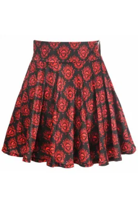 Daisy Corsets Black & Red Skulls Stretch Lycra Skirt