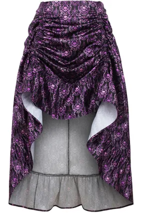 Daisy Corsets Purple & Black Skull Satin Adjustable High Low Skirt - 34" Long