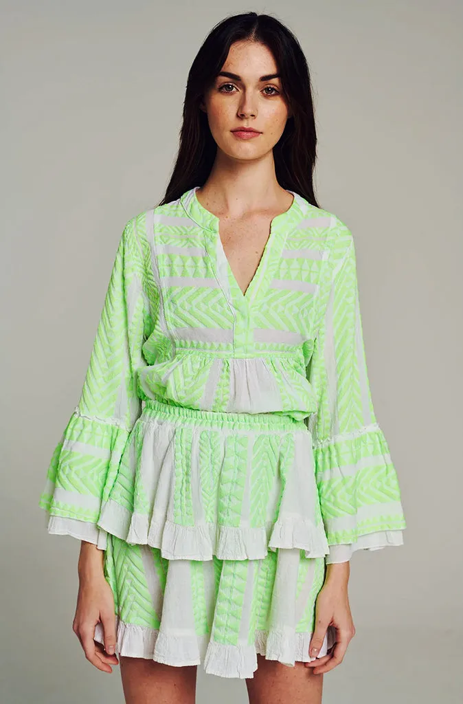 Devotion Twins Folegandros Skirt in Neon Lime/White