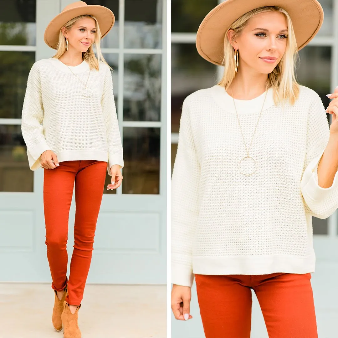 Easy Days Ahead Sweet Cream White Waffle Sweater