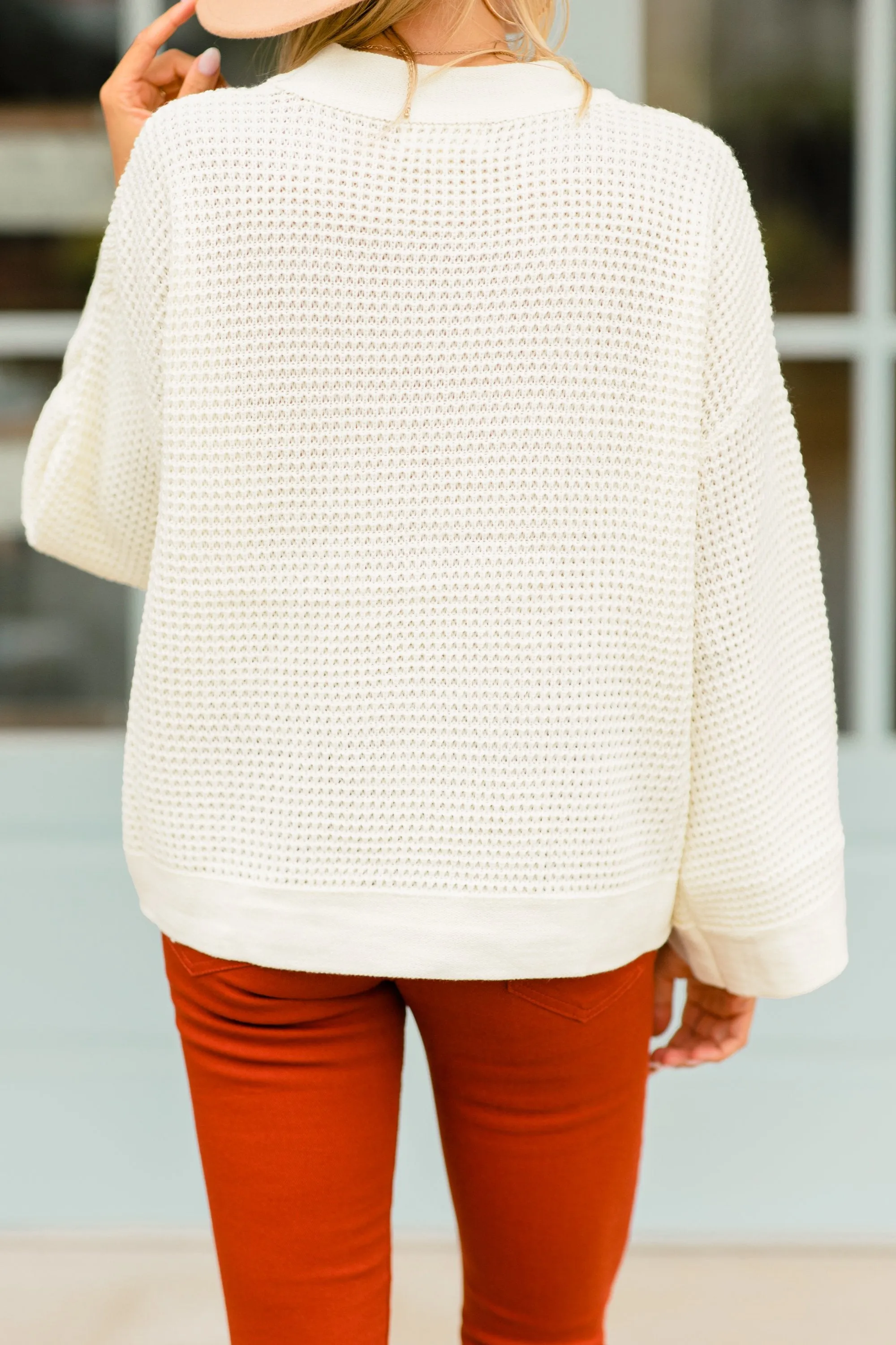 Easy Days Ahead Sweet Cream White Waffle Sweater