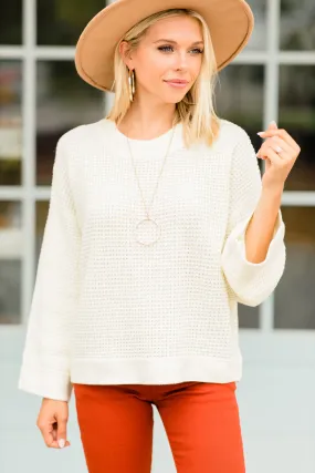 Easy Days Ahead Sweet Cream White Waffle Sweater