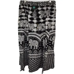 Elephant Pattern Black Long Cotton Skirt