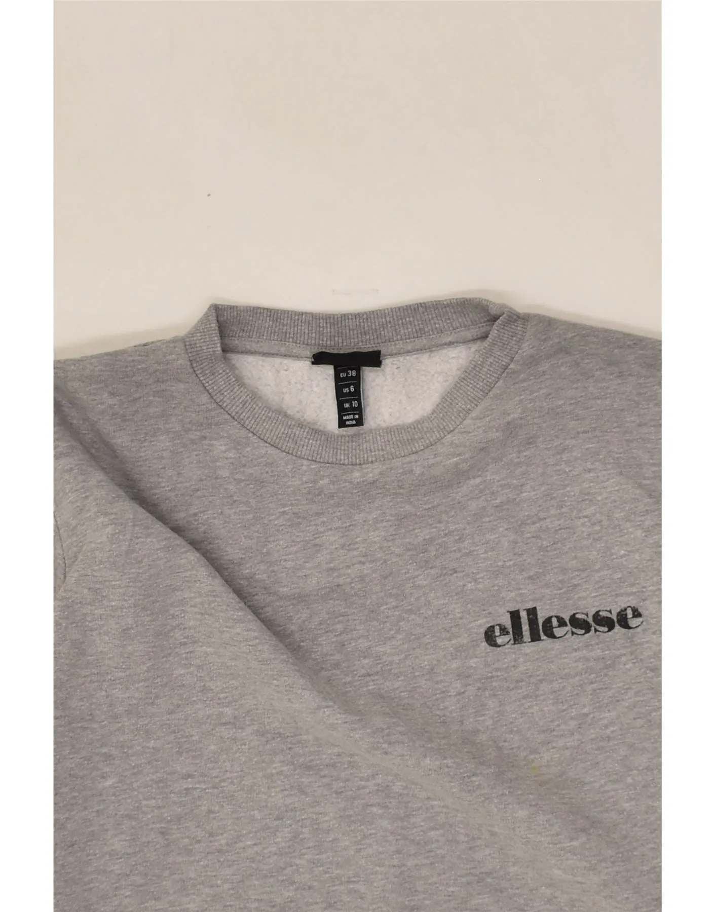 ELLESSE Womens Oversized Crop Sweatshirt Jumper UK 10 Small Grey Cotton