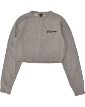 ELLESSE Womens Oversized Crop Sweatshirt Jumper UK 10 Small Grey Cotton