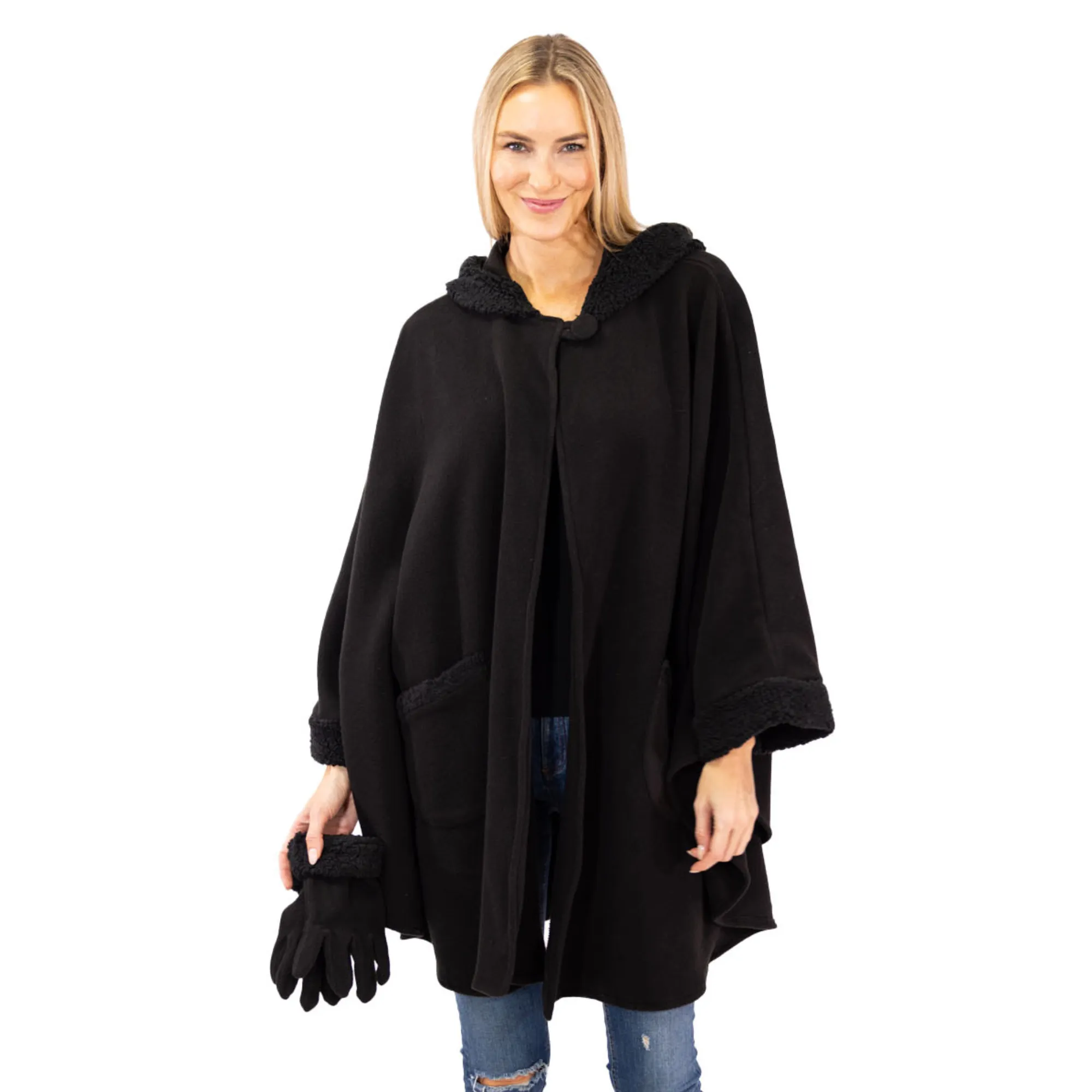 Emily Sherpa Trimmed Cozy Coat and Glove Set