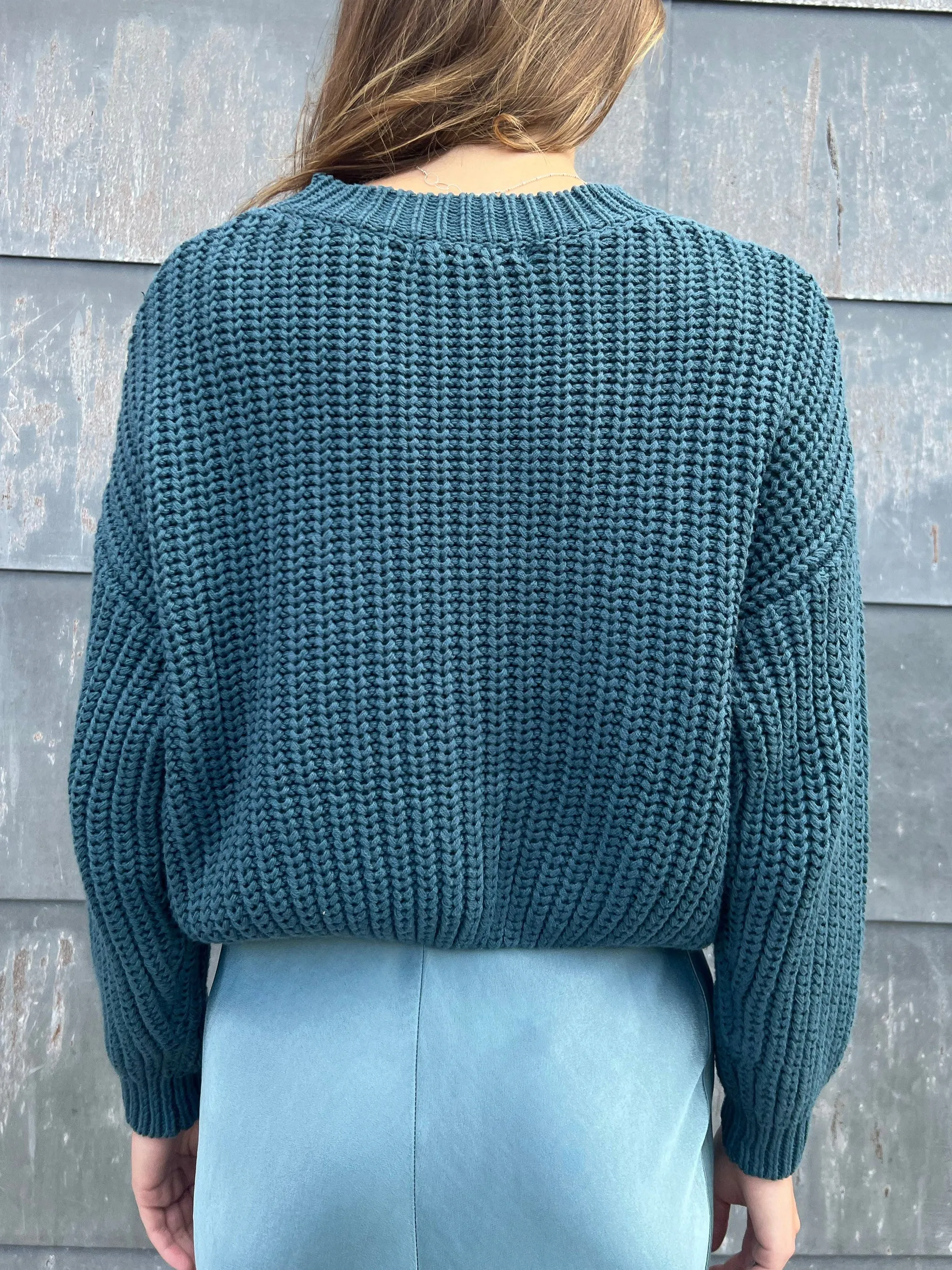 Ersa Crop Cotton Sweater - Peacock