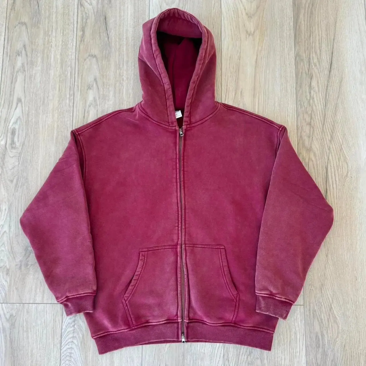 Faded Red Double Zip Up Hoodie