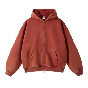 Faded Red Double Zip Up Hoodie