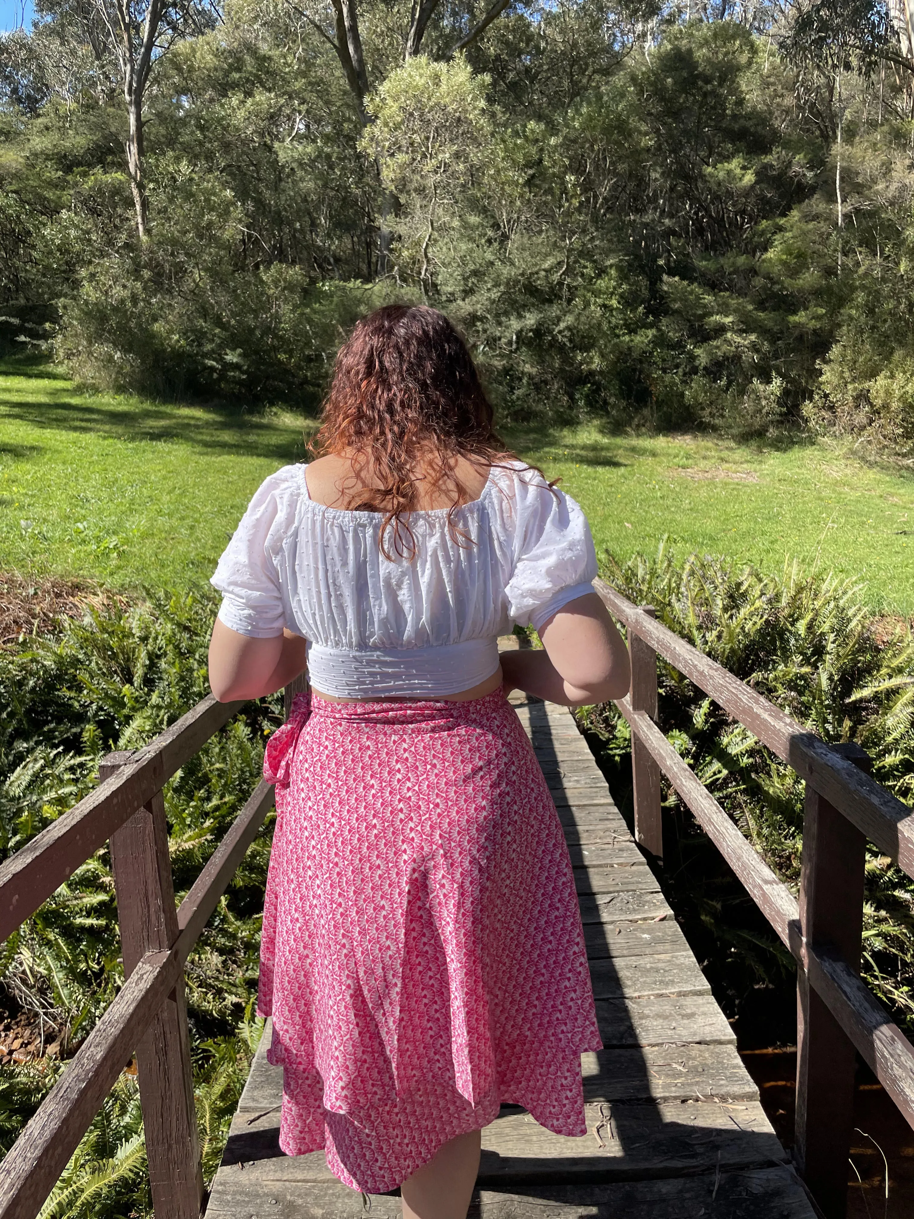 Fair Trade Pink Fan Upcycled Fabric Wrap Skirt