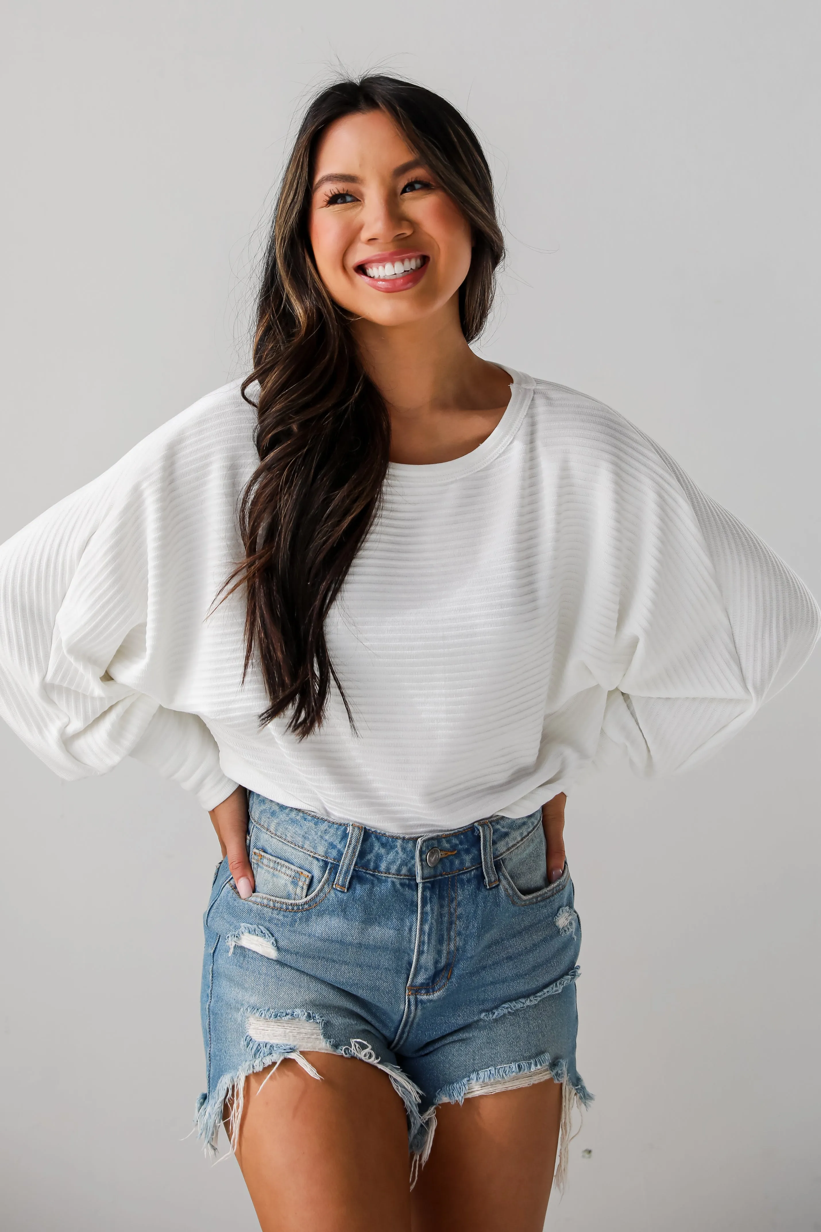 FINAL SALE - Katy White Ribbed Knit Top - DU DEAL