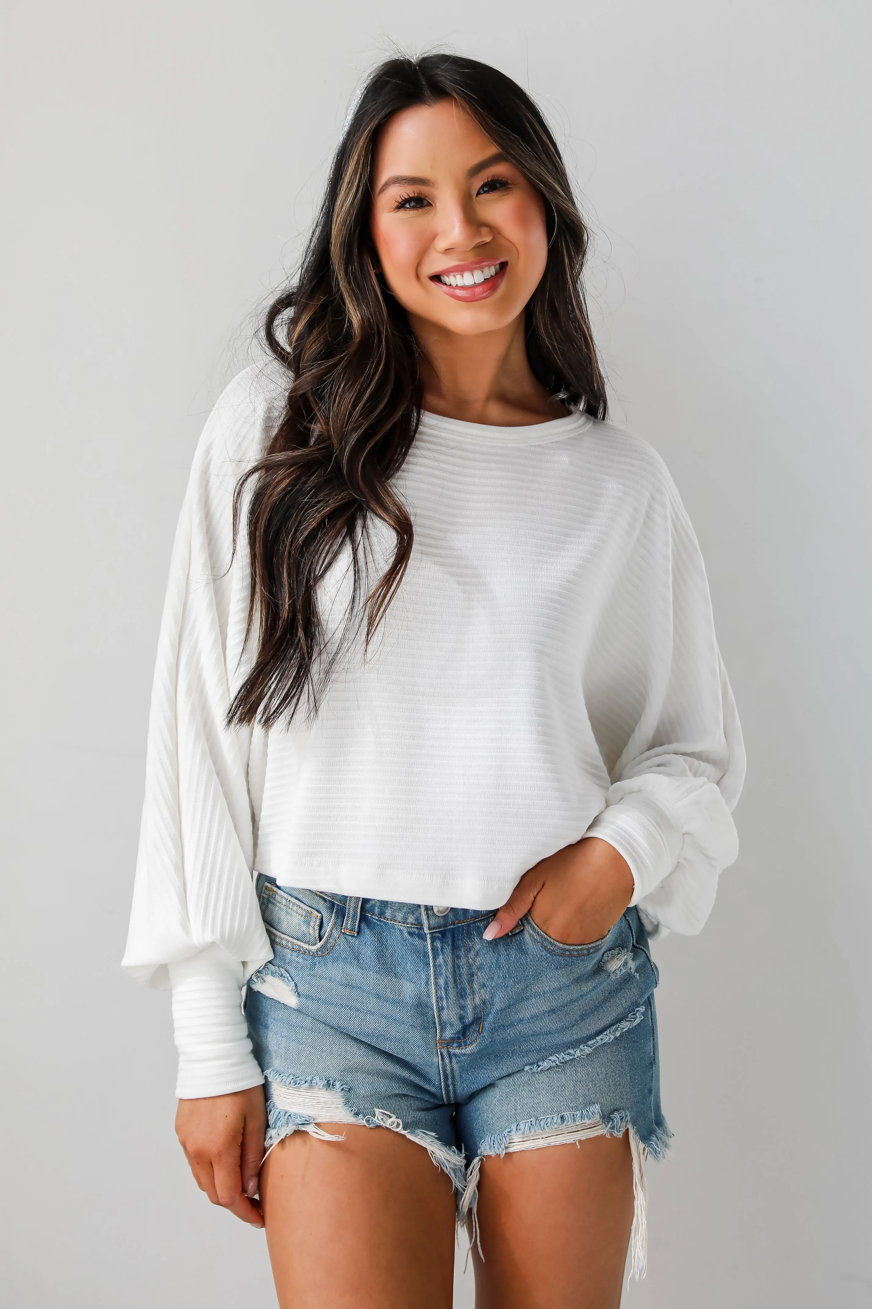 FINAL SALE - Katy White Ribbed Knit Top - DU DEAL