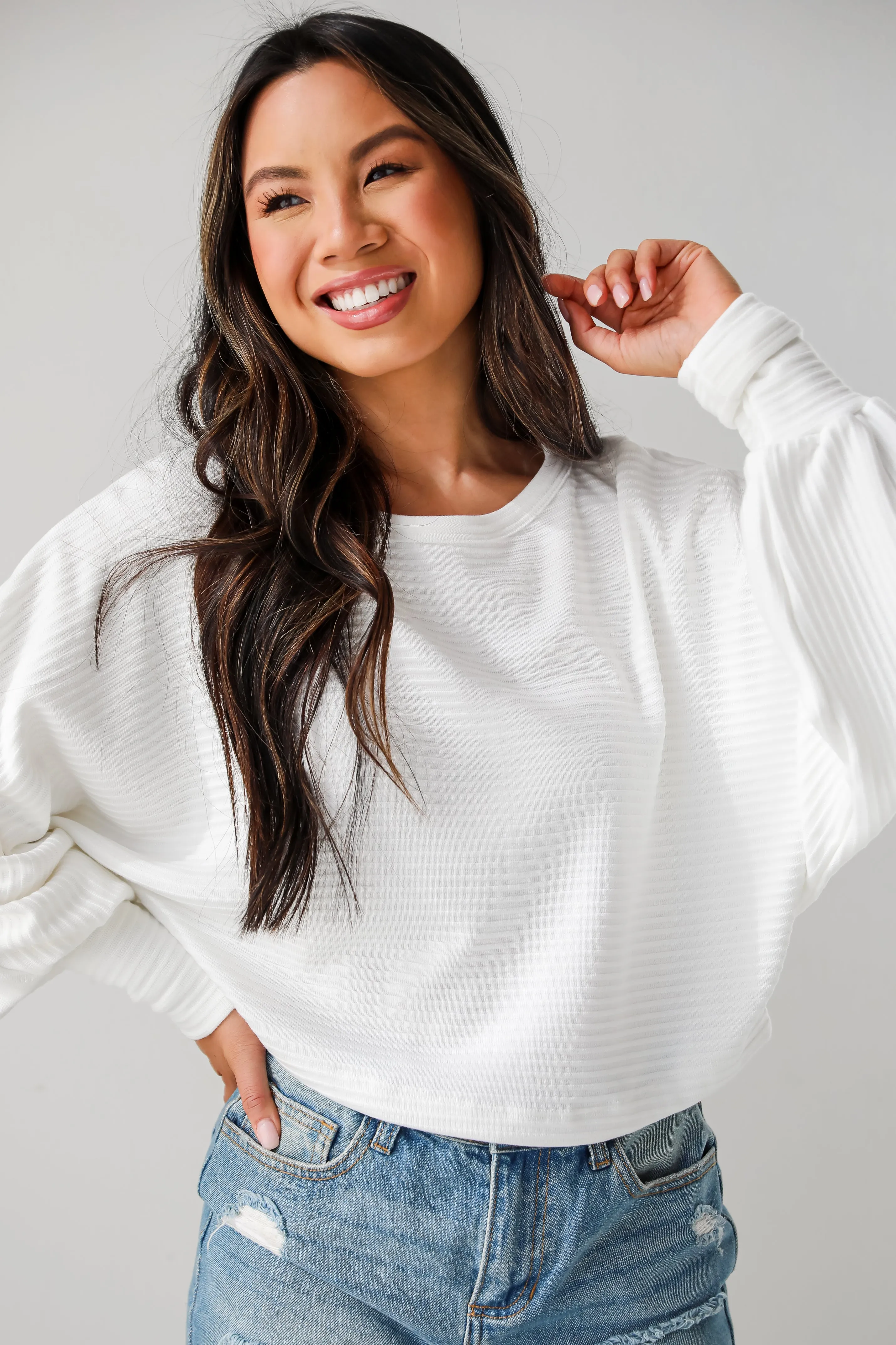 FINAL SALE - Katy White Ribbed Knit Top - DU DEAL